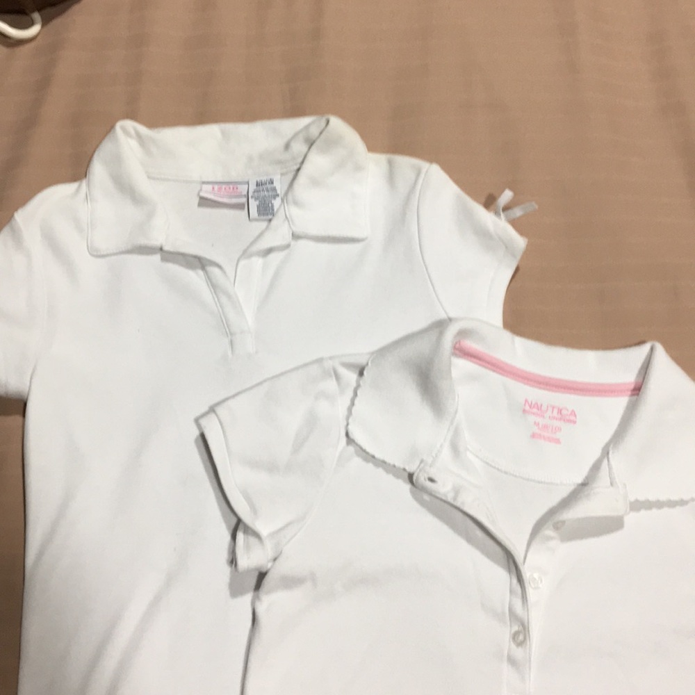 2 girl white collared shirts